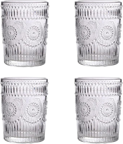 Amzcku Vintage Drinking Glass Set of 4, 10 oz by Amzcku