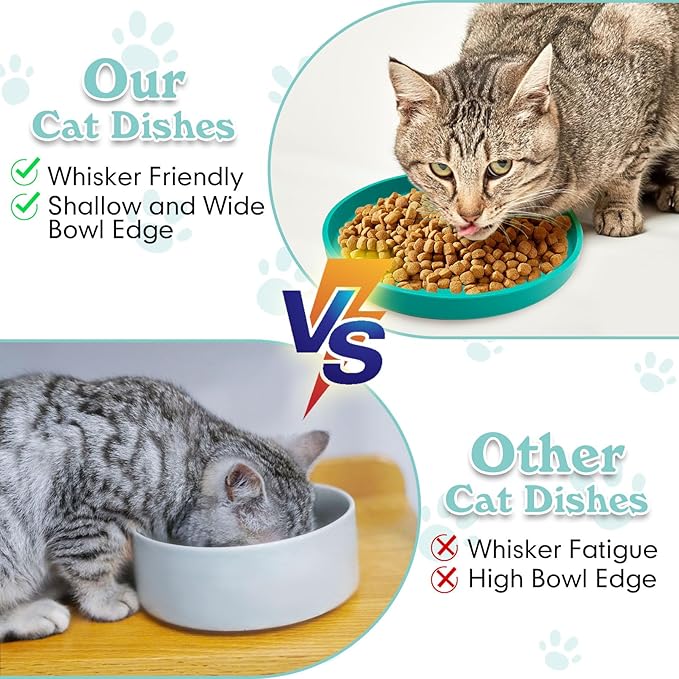 Silicone Cat Food Bowl Shallow Dishes 5.9in Wide Cats Bowls Set of 2 Kitty Plates Relief Whisker Fatigue Puppy Feeding Bowl for Dry Food and Wet Food Indoor (Round Blue)