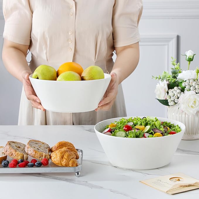 MALACASA 105 OZ Large Serving Bowls Ceramic Salad Soup Bowls Set of 2 | Deep - Image 5