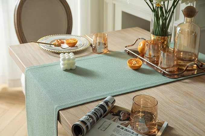 Burlap Style Farmhouse Table Runner, 14x108 Inches Seafoam | Thick Durable - Image 4