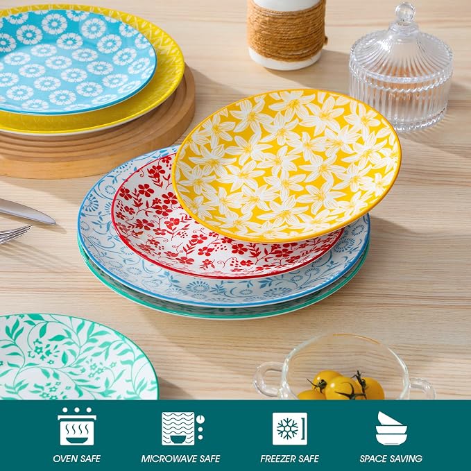 vancasso 8.25" Pastel Salad Plates Set of 6, Vintage Ceramic | Microwave - Image 4