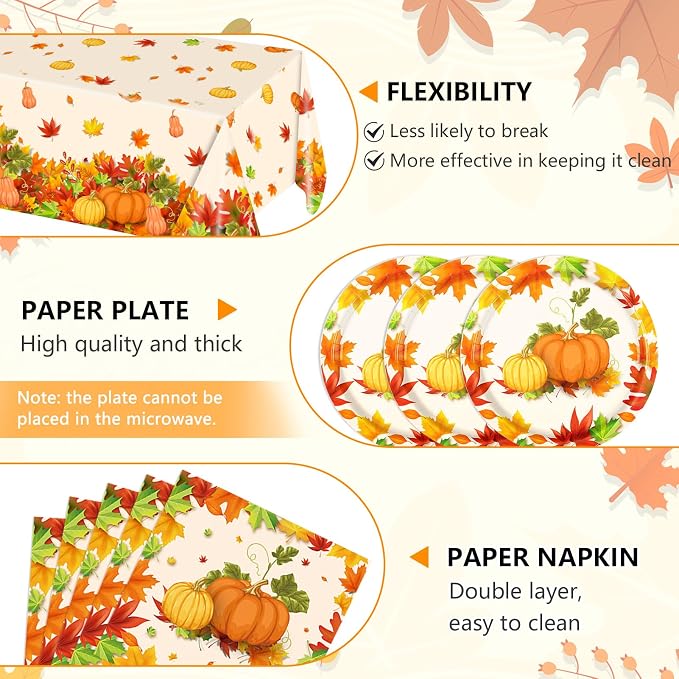 41Pcs Thanksgiving Party Decorations, Fall Paper Plates Napkins Tablecloth - Image 3