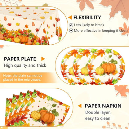 41Pcs Thanksgiving Party Decorations, Fall Paper Plates Napkins Tablecloth - Image 3