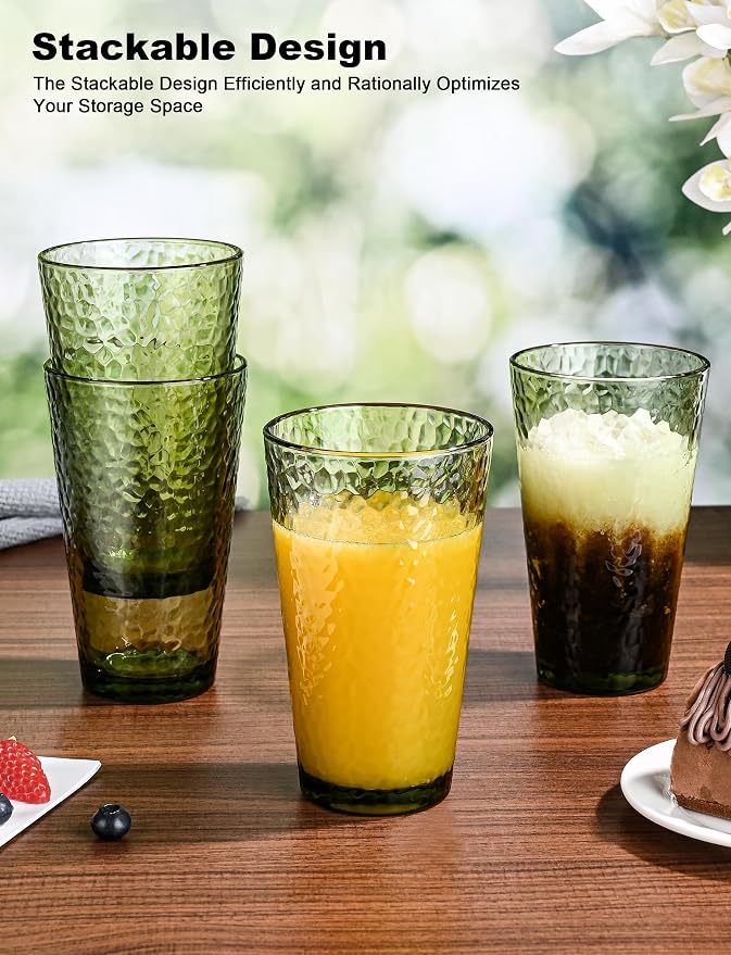 Amyoole Drinking Glasses Set of 8, 16oz Green Highball Water Glasses | - Image 3