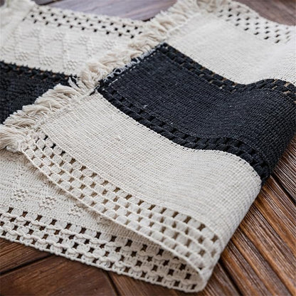 Macrame Table Runne Beige and Black Boho Table Runners - Image 4