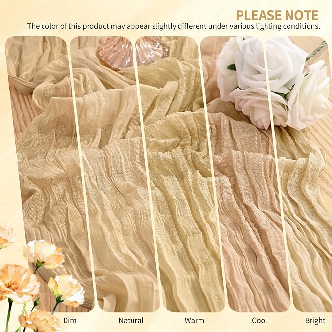 Showgeous 2 Pack Nude Cheesecloth Table Runners Boho Wedding Decor | Rustic - Image 7