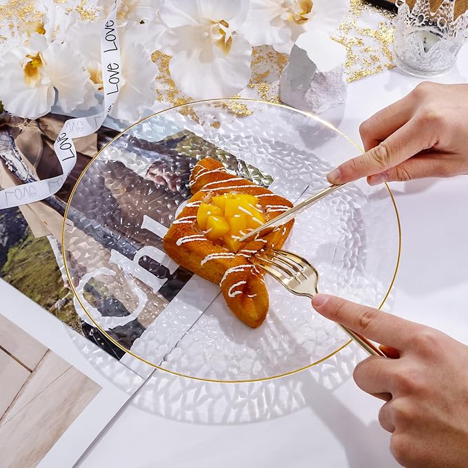 Rubtlamp 60 Pcs Gold Plastic Plates, 10 inch Clear Gold Dinner Plates, Hammer - Image 3