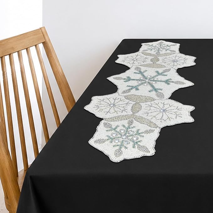 Beaded Table Runner 13x36 Inch Boho Handcrafted Table Runners Rustic Farmhouse - Image 2