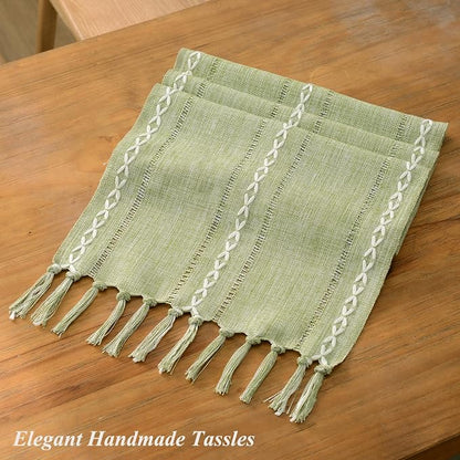 Wracra Rustic Linen Table Runner, Sage Green Table Runners 60 inches Long | - Image 3