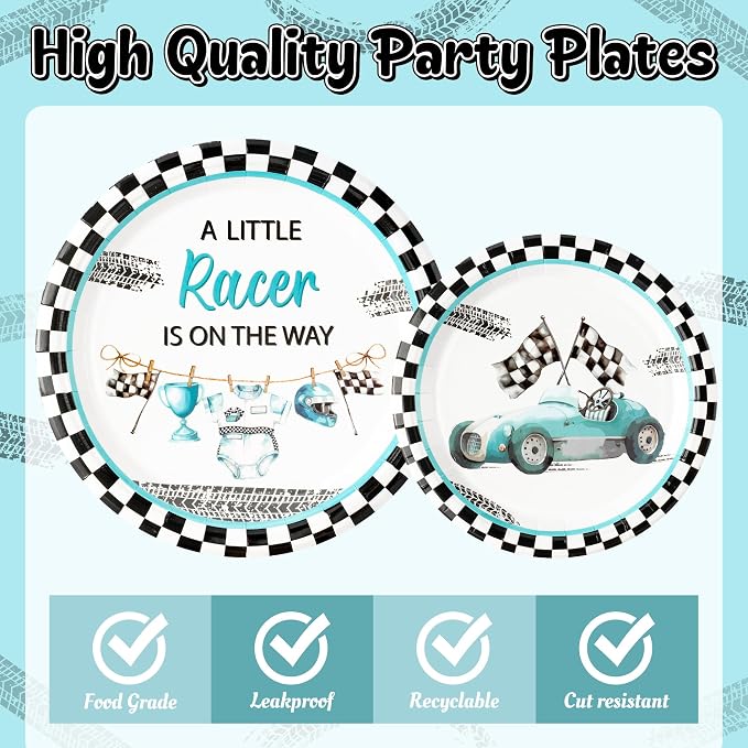 96Pcs Race Car Baby Shower Party Plates Supplies A Little Racer Is On The Way - Image 3