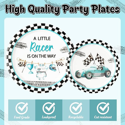 96Pcs Race Car Baby Shower Party Plates Supplies A Little Racer Is On The Way - Image 3