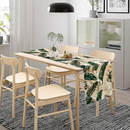Gold Tropical Leaves Table Runner Jungle Green Plam Leaves Retro Boho Hawaii - Image 3