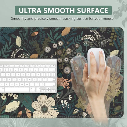 iCasso Desk Mat, XXL Large Mouse Pad for Desktop, Cute Pad With Stitched Edges, Anti-Slip Big Mousepad, Keyboard Mat for Computer, Work, Gaming (Weeds)