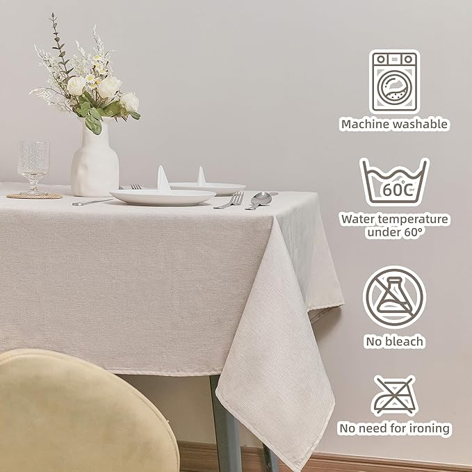 Rectangule Tablecloth Linen Texture Waterproof and Stain-Resistant Fabric Tablecloth, Kitchen Dining Table Decoration, 60 x 104 inch Beige