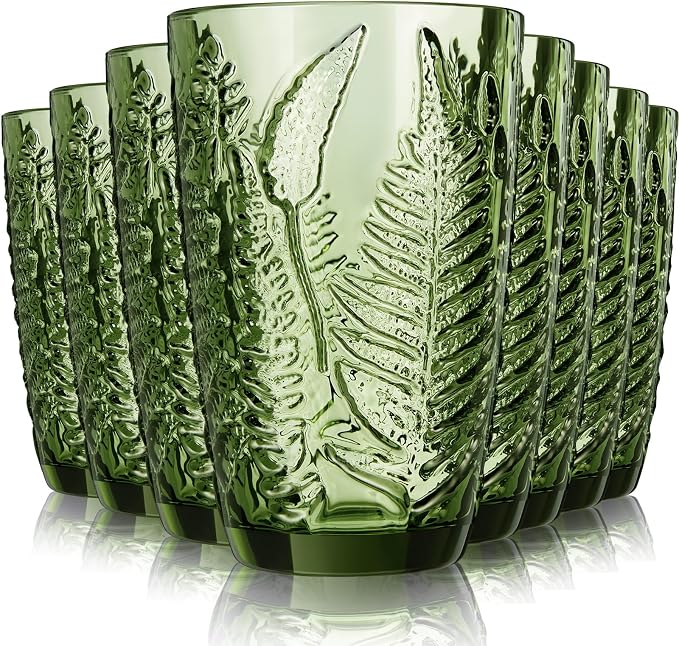 Reallnaive 12 oz Green Drinking Glasses Set of 8, Vintage Glassware by Unknown