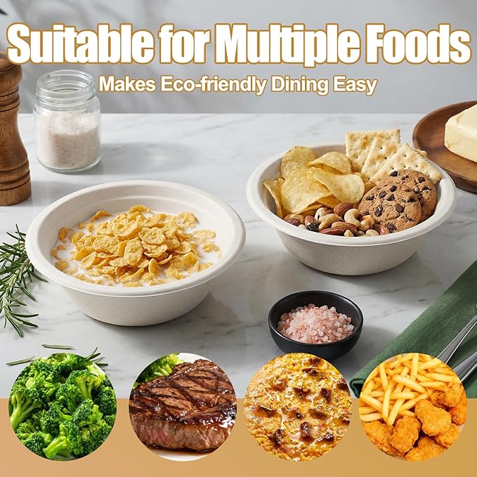 TaidMiao 12 oz, 100 Pack, Paper Bowls Disposable, Compostable | Heavy Duty - Image 2