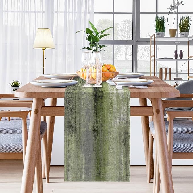 Emvency Table Runner, 13x60 Inch, Olive Green and Grey | Abstract Farmhouse - Image 7