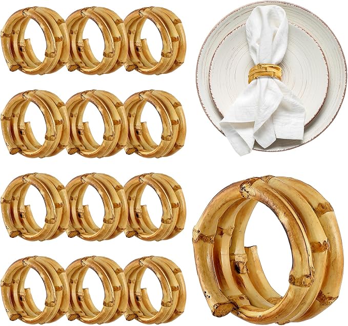 FoldTier Set of 12 Bamboo Napkin Rings Handmade Natural Napkin Holder Rings by FoldTier