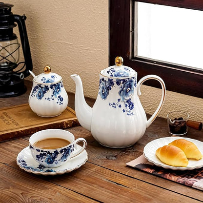 Agyiuns ceramic tea cup and saucer set of 4, floral teacup sets - Image 5
