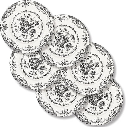 Dinner Plates Set of 6, 10.5 inch Rose Floral Plate, Microwave Safe by HomeElves