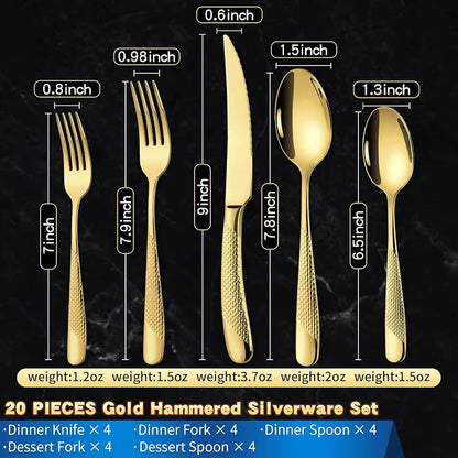 20-Piece Hammered Gold Silverware Set - Image 3