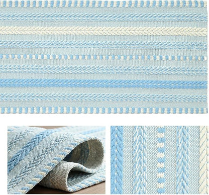 Artoid Mode Sky Blue Farmhouse Stripe Braided Table Runner 12x72 Inch | Holiday - Image 6