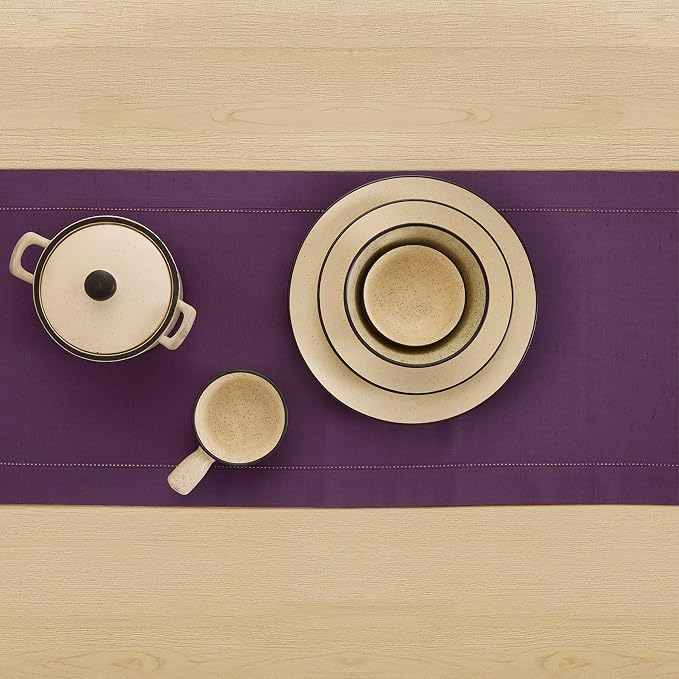 Solino Home Cotton Linen Dining Table Runner Purple Hemstitch, 14 x 72 in | - Image 3