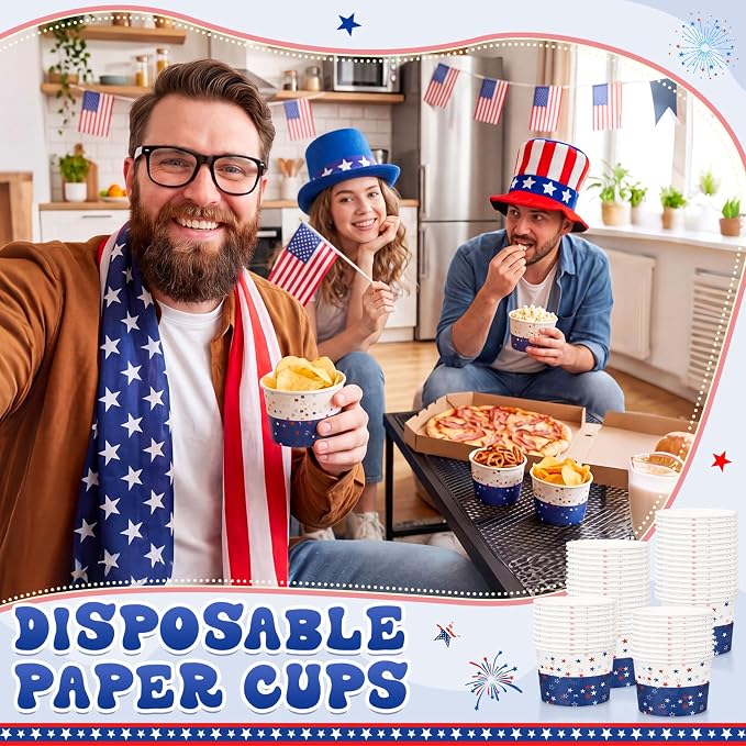 Potchen 50 Pcs 4th of July Paper Bowls, 9 Oz Disposable Cups - Image 5
