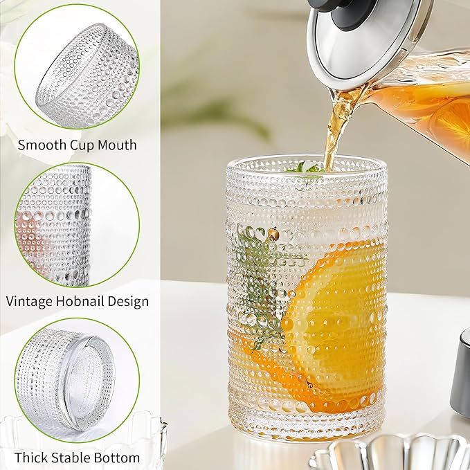 Hobnail Drinking Glasses Set of 8, 10 Oz Kitchen Water Glasses Cup & 12 Oz - Image 3