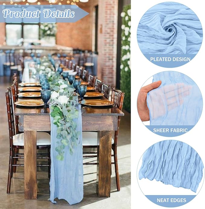 6 Pieces Baby Blue 10FT Cheesecloth Table Runner Boho Gauze Fabric Table Runner - Image 3