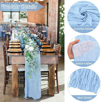 6 Pieces Baby Blue 10FT Cheesecloth Table Runner Boho Gauze Fabric Table Runner - Image 3