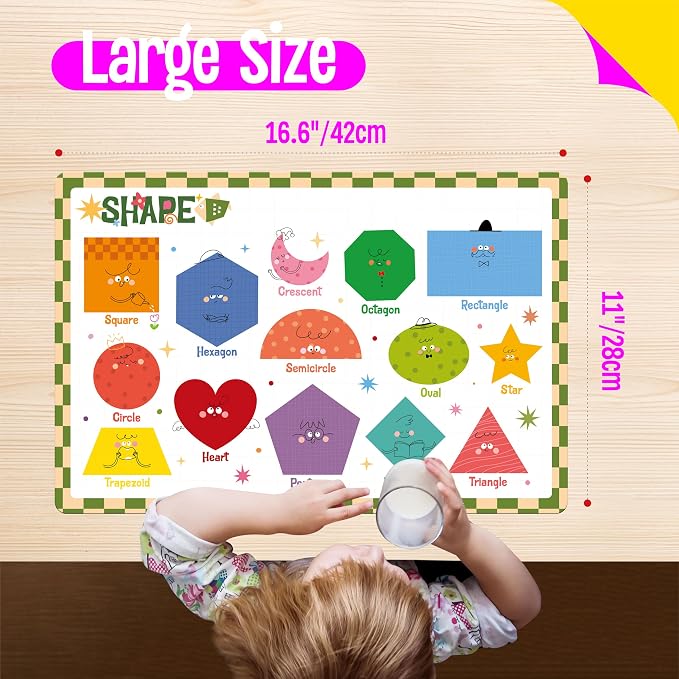 6 Pack Placemats for Kids, Non-Slip Washable, Reusable Alphabet, America & - Image 5
