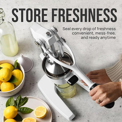 Zulay Kitchen Cast Iron Juicer - Easy-to-Clean Heavy-Duty Manual Juicer, Professional Citrus Juicer - Stainless Steel Lemon Squeezer - Manual Citrus Press & Orange Squeezer - Orange Juicer – White