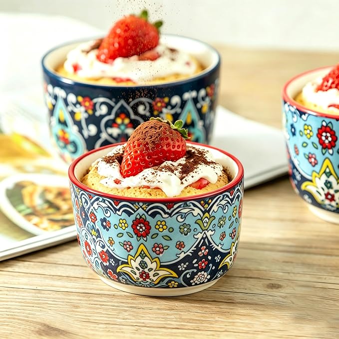 8 oz Ramekins Oven Safe Set of 6, Ceramic Sauce Cups, Bohemian | Ideal - Image 6
