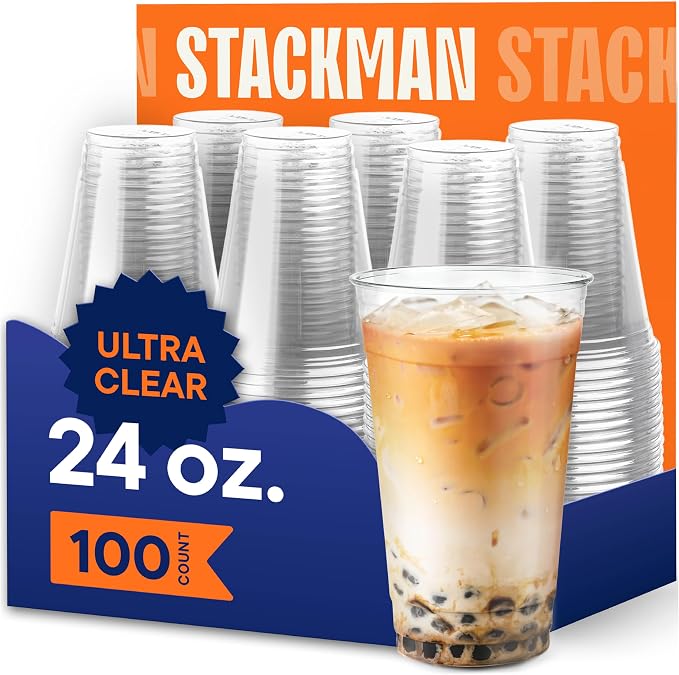 Stack Man Clear Disposable Plastic Cups PET Crystal Clear Disposable 24oz by StackMan