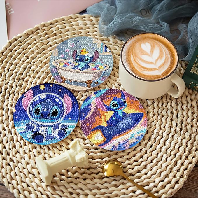 Fuinkqe 8Pcs Diamond Art Coasters Kits, Cartoon Diamond Painting Coasters - Image 5