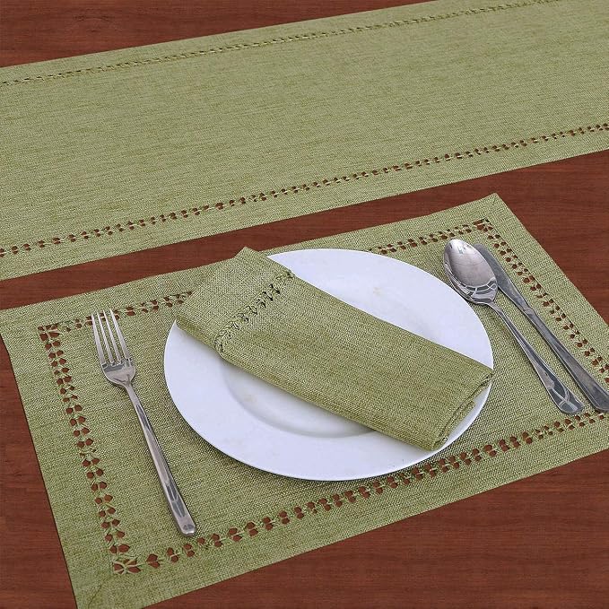 Grelucgo Set of 4 Handcrafted Solid Sage Green Color Dining Table Place-mats - Image 4