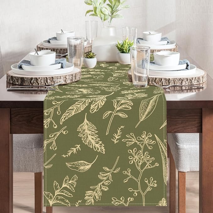 Green Botanical Leaves Dining Table Runner, Vintage Fern Plant | Greenery - Image 5