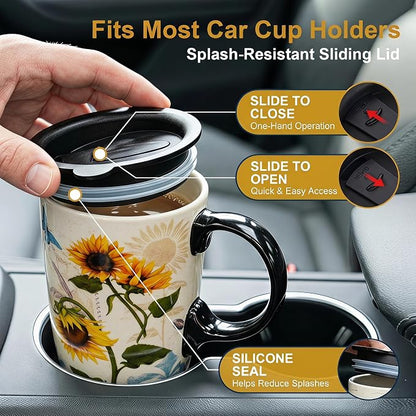Topadorn 17oz Botanical Sunflower Ceramic Travel Mug - Image 4