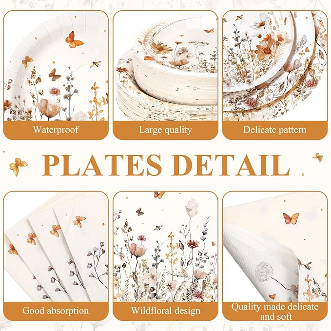 250 Pcs Wildflower Party Decorations Include Boho Autumn Fall Floral Paper - Image 2