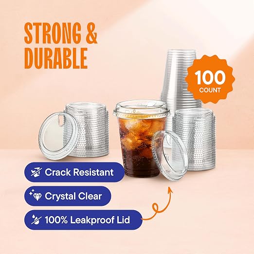 16 oz Clear Plastic Cups with Strawless Sip Lids - Image 2
