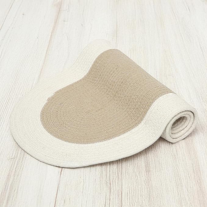 Encasa XO Dining Table Runner, Handmade Ribbed Cotton 12"x36" Beige & Off White - Image 6