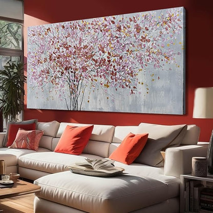 CHUDANHAO Gold and Pink Canvas Wall Decor Botanical Prints Floral Wall Art Line Painting for Living Room Tree Scenery Picture for Home Hotel 29x58 Inch