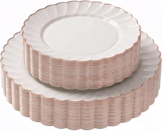 HEAVYWEIGHT Ivory Rose Gold Scalloped Plates by byMadee