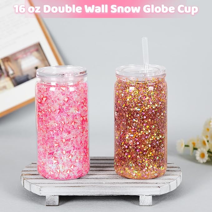 8 Pack plastic Snow Globe Tumbler, 16 Oz Double Wall Plastic Can - Image 2