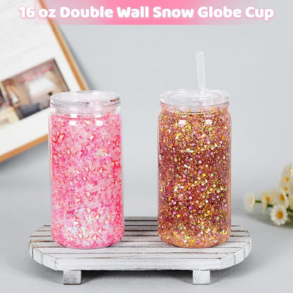 8 Pack plastic Snow Globe Tumbler, 16 Oz Double Wall Plastic Can - Image 2