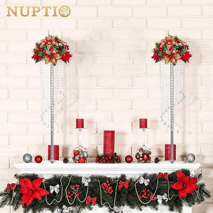 Nuptio 2 Pcs 35.4inch Tall Wedding Centerpieces Silver Vases Crystal Flower Vase Metal Flowers Stand for Party Tables Decorations - Elegant Bulk Weddings Decoration Table Chandelier Centerpiece stands