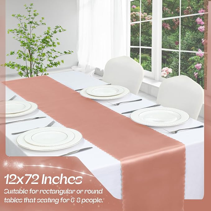VACVELT Rose Gold Satin Table Runners, 12x72 Inch, 2 Pack, Scalloped Edge | - Image 3