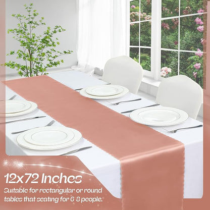 VACVELT Rose Gold Satin Table Runners, 12x72 Inch, 2 Pack, Scalloped Edge | - Image 3