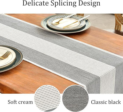 Wracra Linen Table Runner, Stripe Table Runners 90 Inches Long Black | Delicate - Image 3